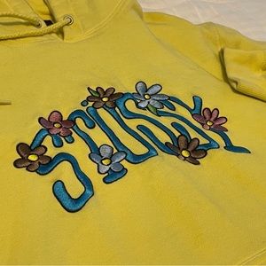 Stussy Collegiate Floral Embroidered Hoodie Yellow Rare